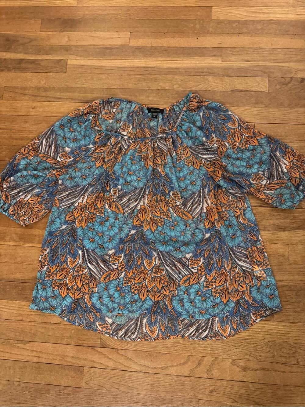 Karen Kane Women's Blue Orange Floral Blouse - Size 3X
b48